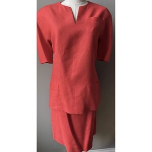 Vintage William Pearson Linen Skirt Suit Orange Short Sleeve Jacket 14 USA Made